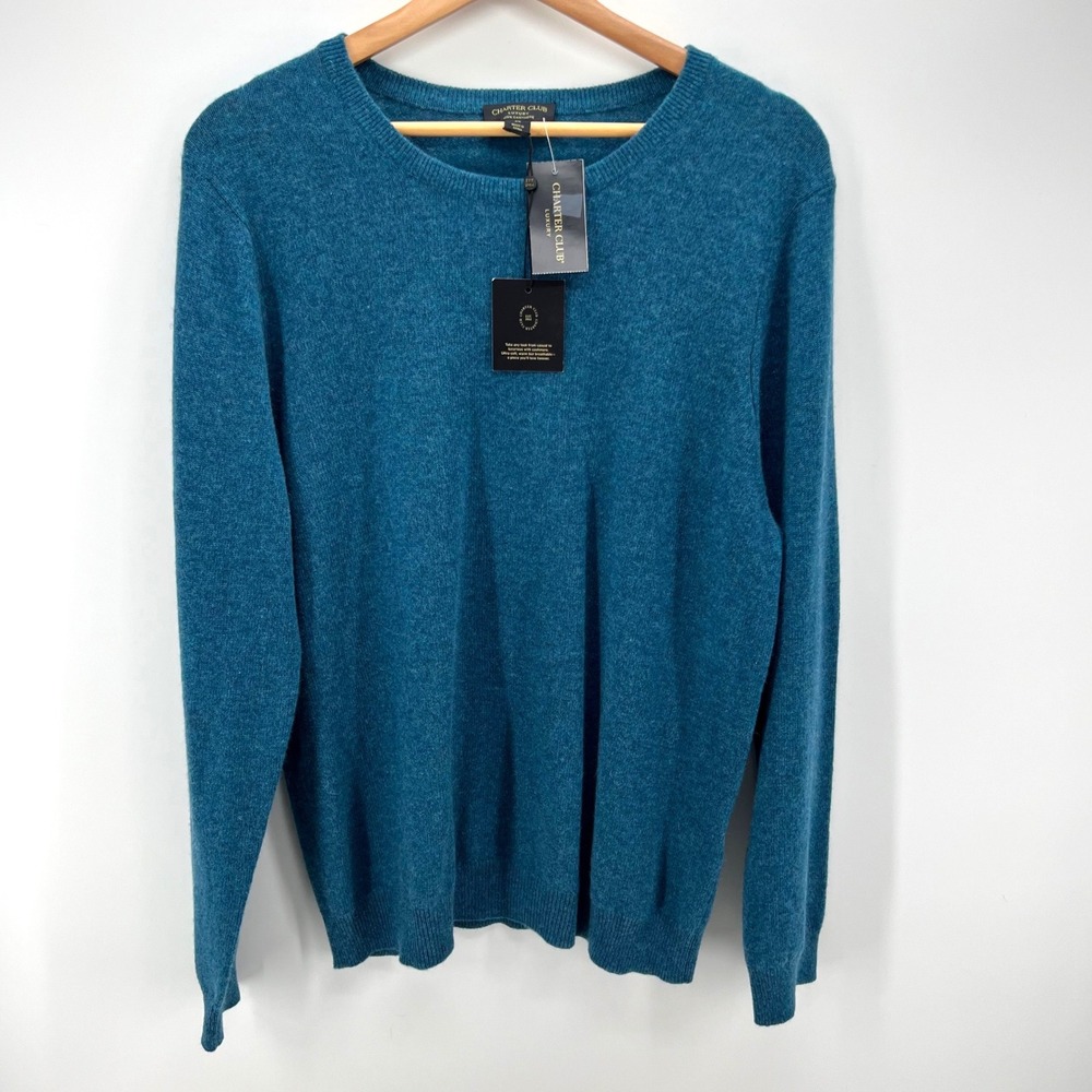 Charter Club Luxury Cashmere Sweater Women XL Teal Blue Crewneck Soft Classy New